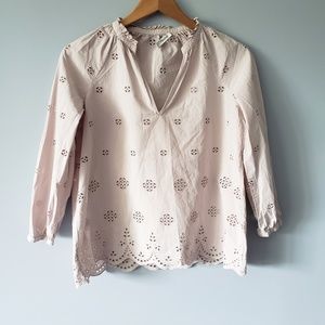 2/20 Madewell Taupe Eyelit Lace Blouse B9